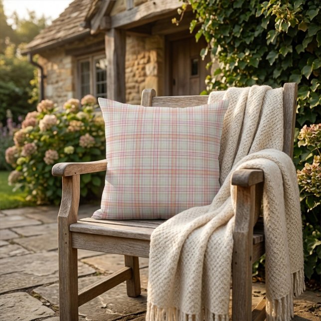 Coussin Amusant Élégant, Classique Plaid Géométrique Rose  (Créateur téléchargé)