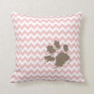 Coussin Amusant Empreinte de patte sur Baby Pink, Light Pi