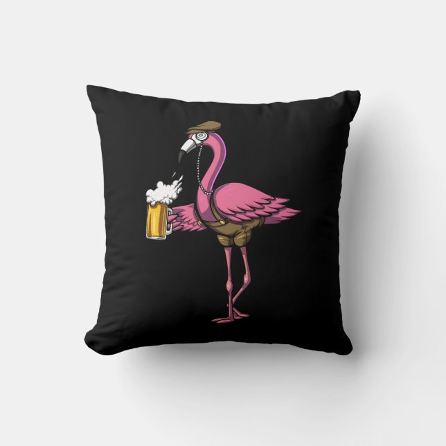 Coussin Amusant Flamant rose Bird Boire de bière fête (Recto)