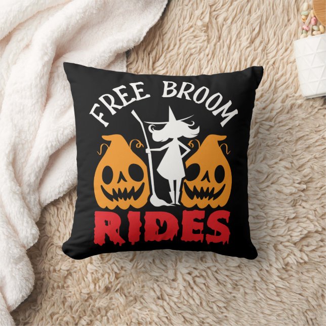 Coussin Amusant Halloween Free Broom Rides sorcier Citroui (Couverture)