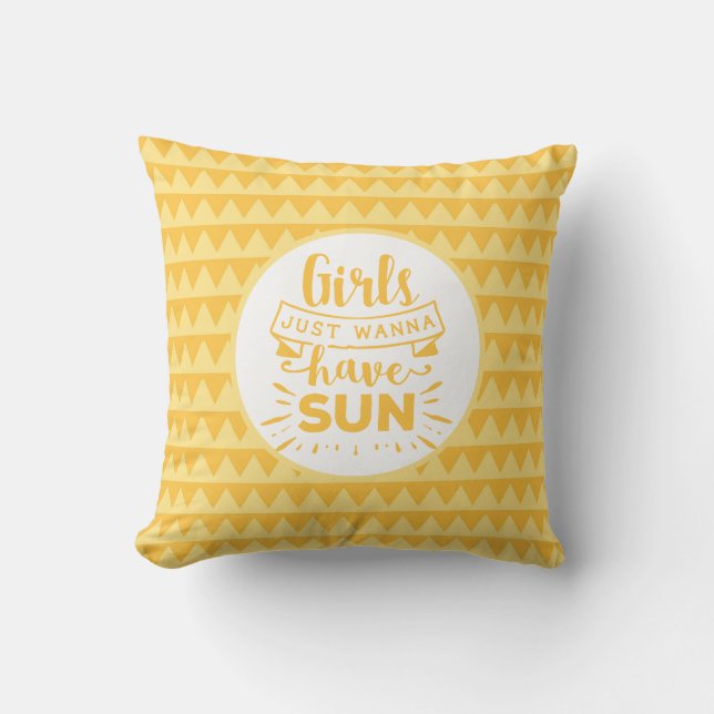 Coussin Amusant Jaune Filles D'Été Juste Veux Avoir Le Sol (Recto)