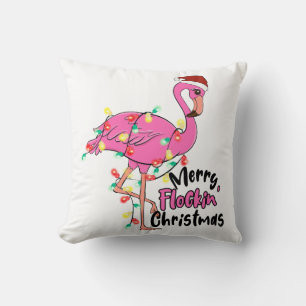 Coussin Amusant Joyeux Flamant rose de Noël Flockin