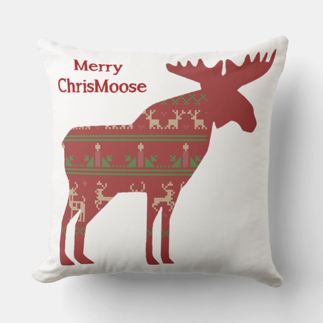 Coussin Amusant Moose de Noël en design de chandail Chrism (Recto)
