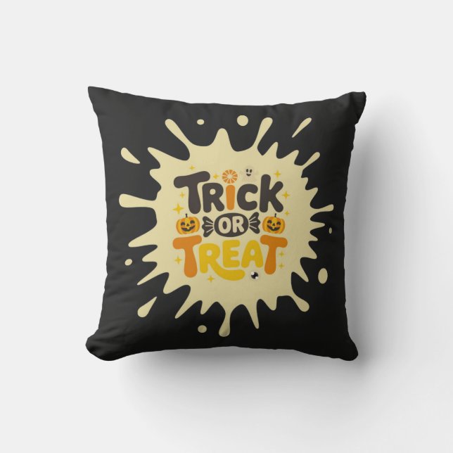 Coussin Amusant Rétro "Trick or Treat" Splash Halloween  (Recto)