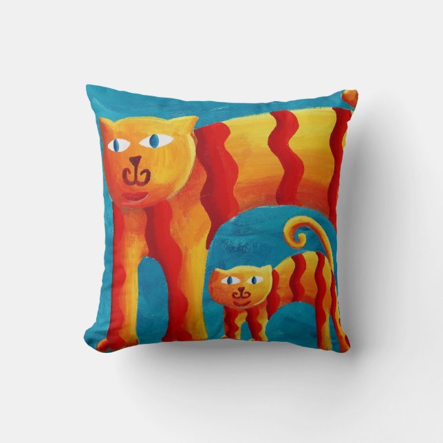 Coussin Amusant tendance fantaisiste courbe chat et chaton (Recto)