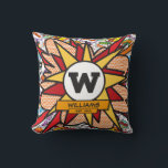 Coussin Amusants Moderne Nom de famille Monogramme Comédie<br><div class="desc">Un design branché et amusant avec votre monogramme familial, nom et date établie qui vous aidera à mettre la foudre zap pow dans votre journée. Conçu par Thisisnotme©</div>