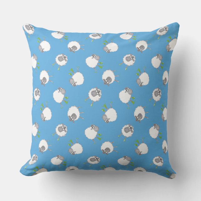 Coussin Amusants Motif de moutons gallois sur Sky Blue Arr (Recto)