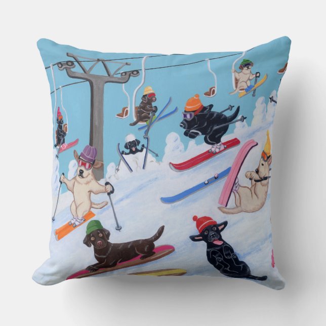 Coussin Amusement Labradors de ski d'hiver (Recto)