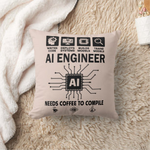 Coussin Amusing ingénieur IA amateur a besoin de café pour
