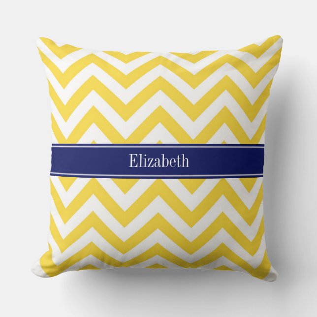 Coussin Ananas Blanc LG Chevron Bleu Marine Monogramme Ini (Recto)