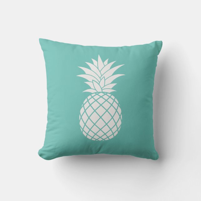 Coussin Ananas blanc sur Turquoise (Recto)