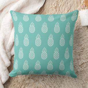 Coussin Ananas blancs sur fond bleu turquoise
