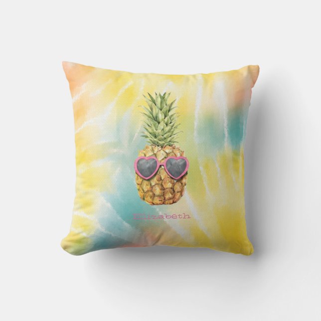 Coussin Ananas Cool, Tie-Dye Arc-en-Ciel Aquarelle  (Recto)