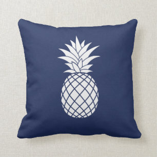 Coussin Ananas de Luxe blanc sur Navy Blue