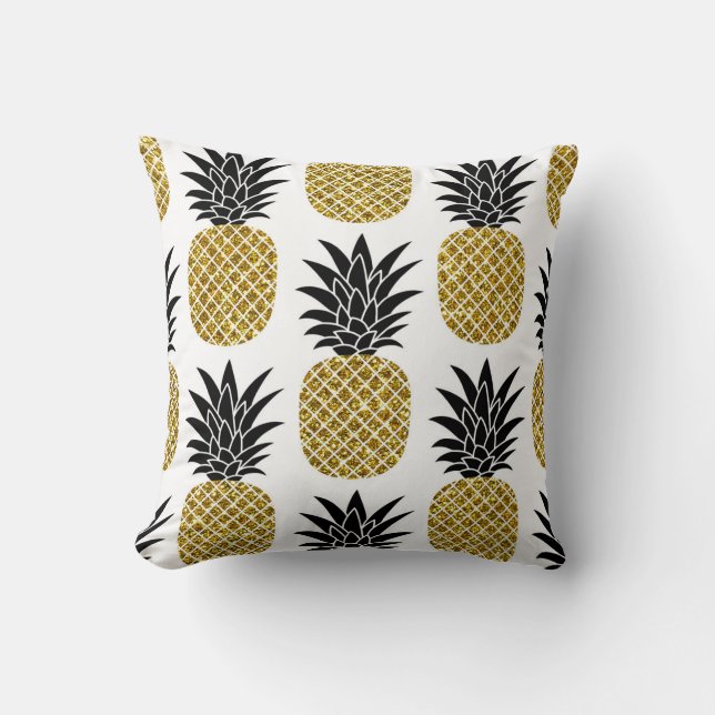 Coussin Ananas En Or : Blanc Dessiné À La Main Sans Coutur (Recto)