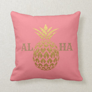 Coussin Ananas en or moderne et élégant Corail Rose Aloha