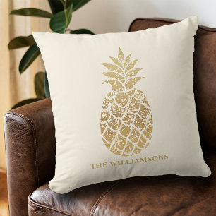 Coussin Ananas en or personnalisé sur ivoire