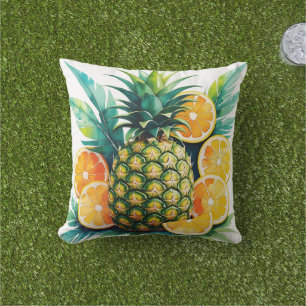 Coussin Ananas et agrumes à l'aquarelle   Fruits tropicaux