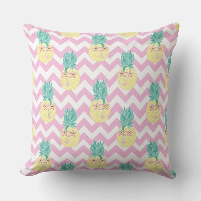 Coussin Ananas et Chevron rose (Recto)