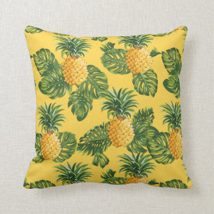 Coussin Ananas et feuille tropical sur l'or