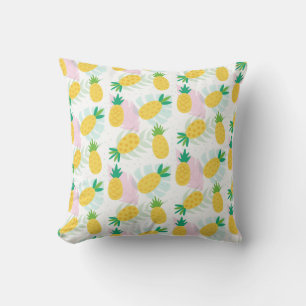 Coussin Ananas Feuilles Tropicales Fougère Jaune Vert Été