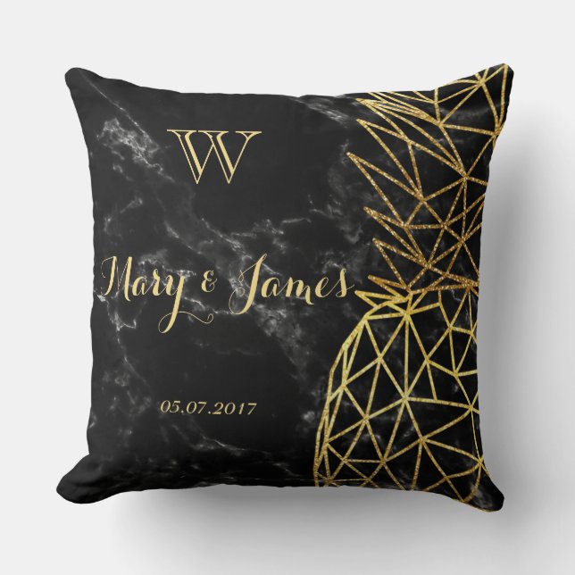 Coussin Ananas géométrique en or moderne design mariage (Recto)