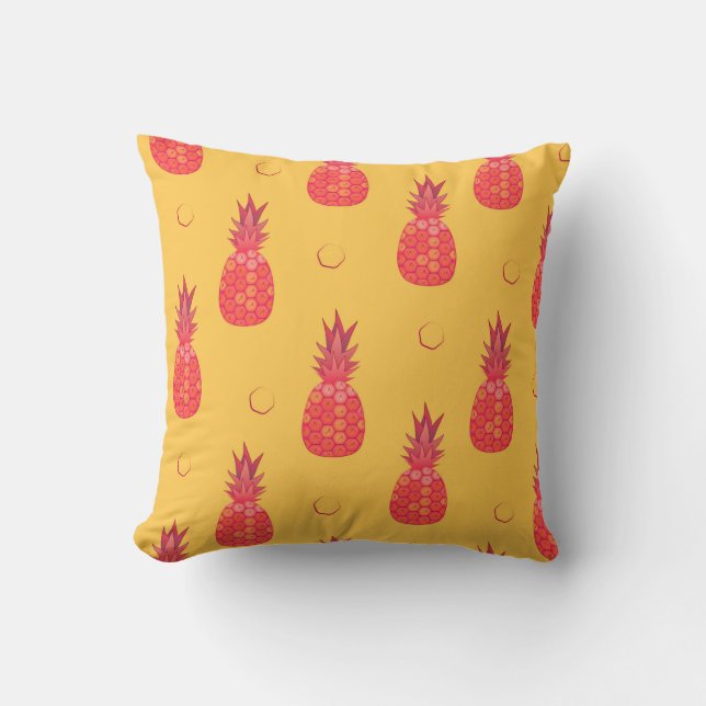 Coussin Ananas rose sur arrière - plan orange. Patte trans (Recto)
