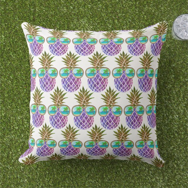 Coussin Ananas rose violet tropical (Herbe)