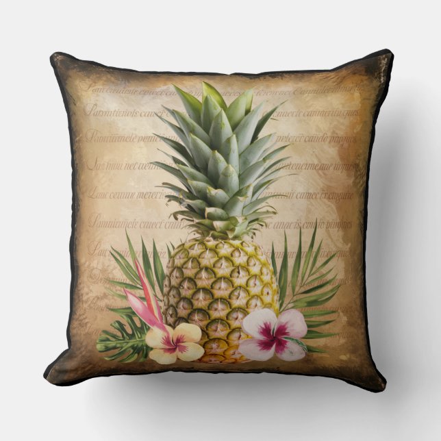Coussin Ananas rustique calligraphie française chic stylé (Recto)