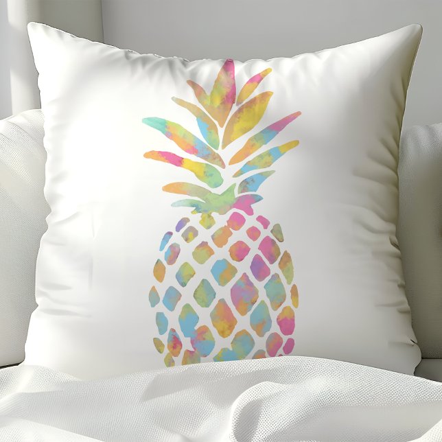 Coussin Ananas Tropical Arc-en-ciel Aquarelle (Créateur téléchargé)