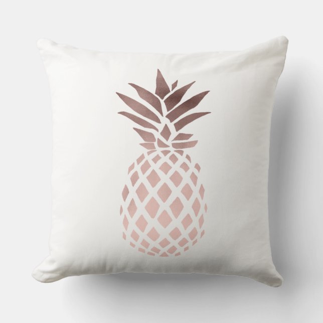 Coussin ananas tropical d'or rose clair élégant de faux (Recto)