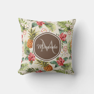 Coussin Ananas tropicale exotique Floral Monogramme Brown