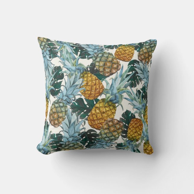 Coussin Ananas tropicaux et île exotique Feuille (Recto)
