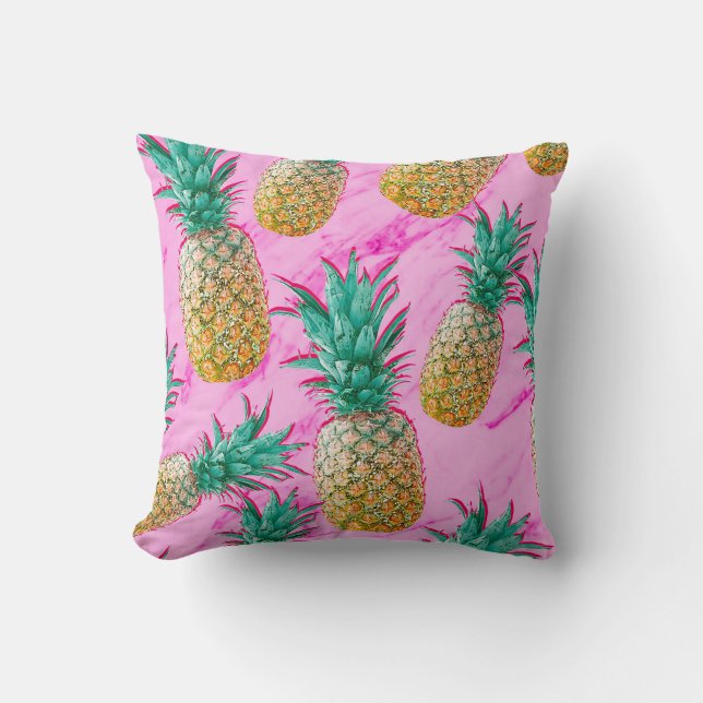 Coussin Ananas Tropicaux & Marbre Rose Moderne Coloré (Recto)