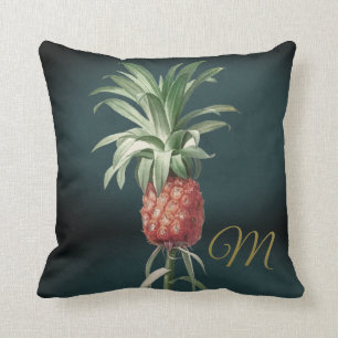 Coussin Ananas Vintage vert Tropical Élégant Monogramme