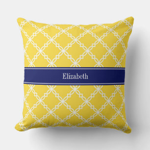 Coussin Ananas Wht Fancy Quatrefoil Nom de la marine Monog
