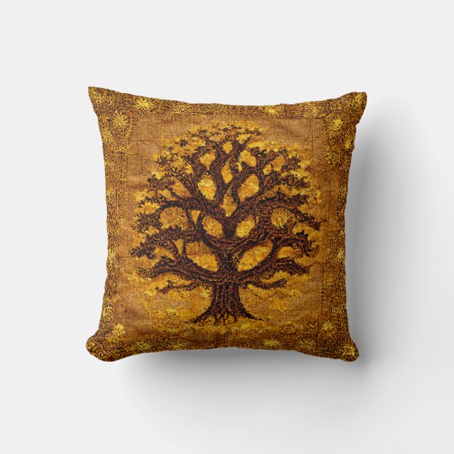 Coussin Ancien arbre Brown et or rustique de LIfe par kedo (Recto)