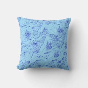Coussin Ancien marine bleu navires et boussole