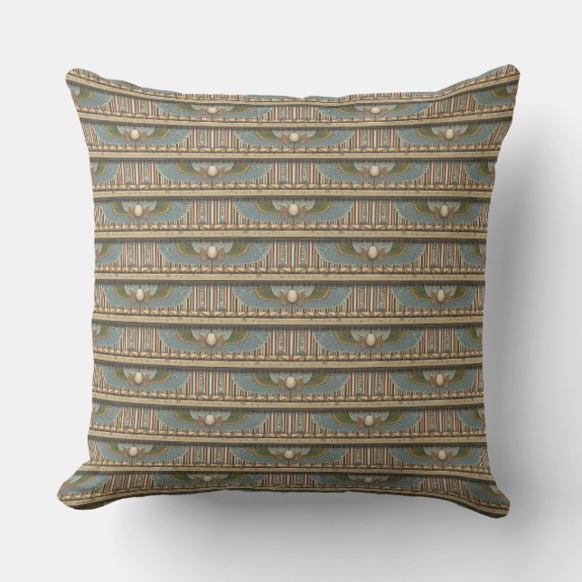 Coussin Ancien Motif égyptien Scarab et Hiéroglyphe (Recto)