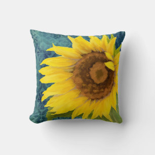 Coussin Ancien Tournesol Floral Carrelage bleu Motif Art