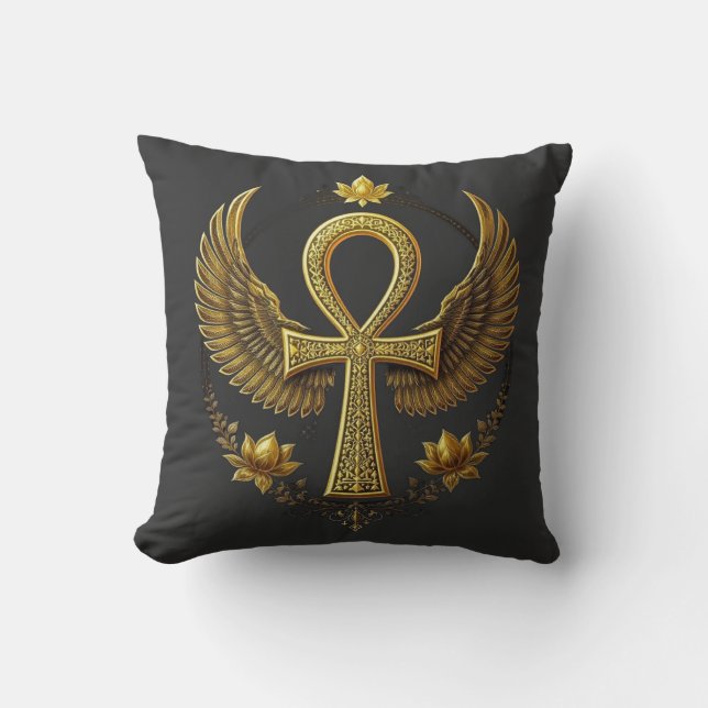Coussin Ancienne Ankh Power Divine Gold Décor noir (Recto)