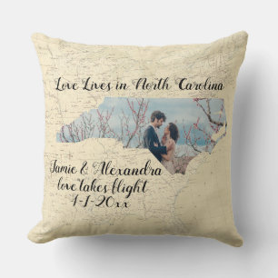 Coussin Ancienne Carte L'Amour Vit En Caroline Du Nord Pho