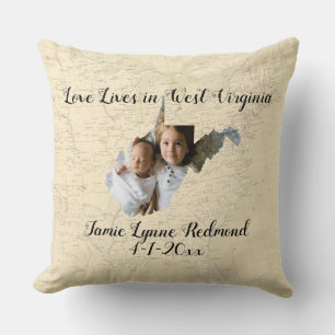 Coussin Ancienne Carte L'Amour Vit En Virginie Occidentale