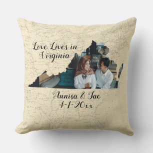 Coussin Ancienne Carte L'Amour Vit En Virginie State Formé