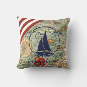 Coussin Ancienne carte marine/bateau/silhouette/ancrages a