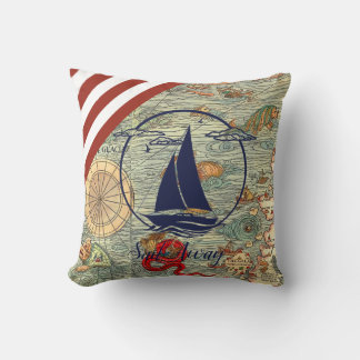Coussin Ancienne carte marine/bateau/silhouette/voilier/vo