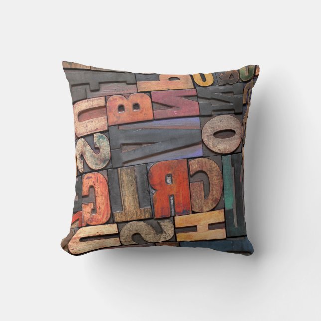 Coussin ancienne lettrerpresse blocs ing avec encre couleu (Recto)