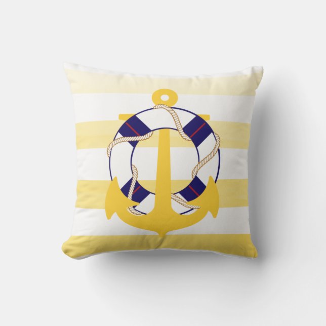 Coussin Ancrage de PixDezines/nautique/océan/vague/aquarel (Recto)