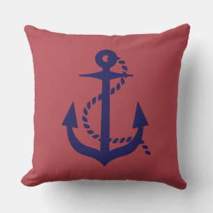 Coussin Ancrage nautique moderne Marine Bleu et Rouge