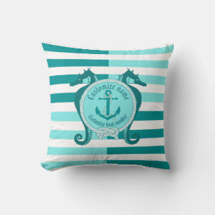 Coussin Ancrage nautique/noeud/hippocampe/chaud Aqua Maine